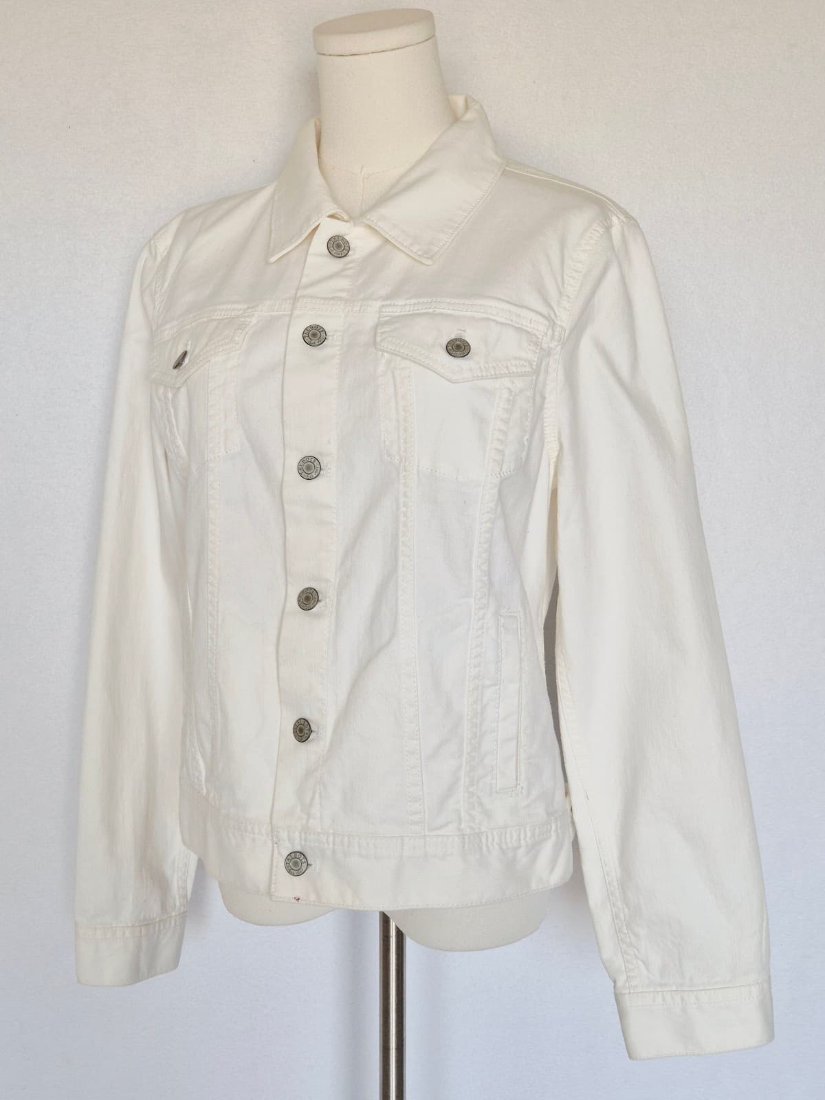 NWoT Talbots Classic Denim Trucker Jacket Metal Button Cotton Blend White Size M - Thumbnail 5
