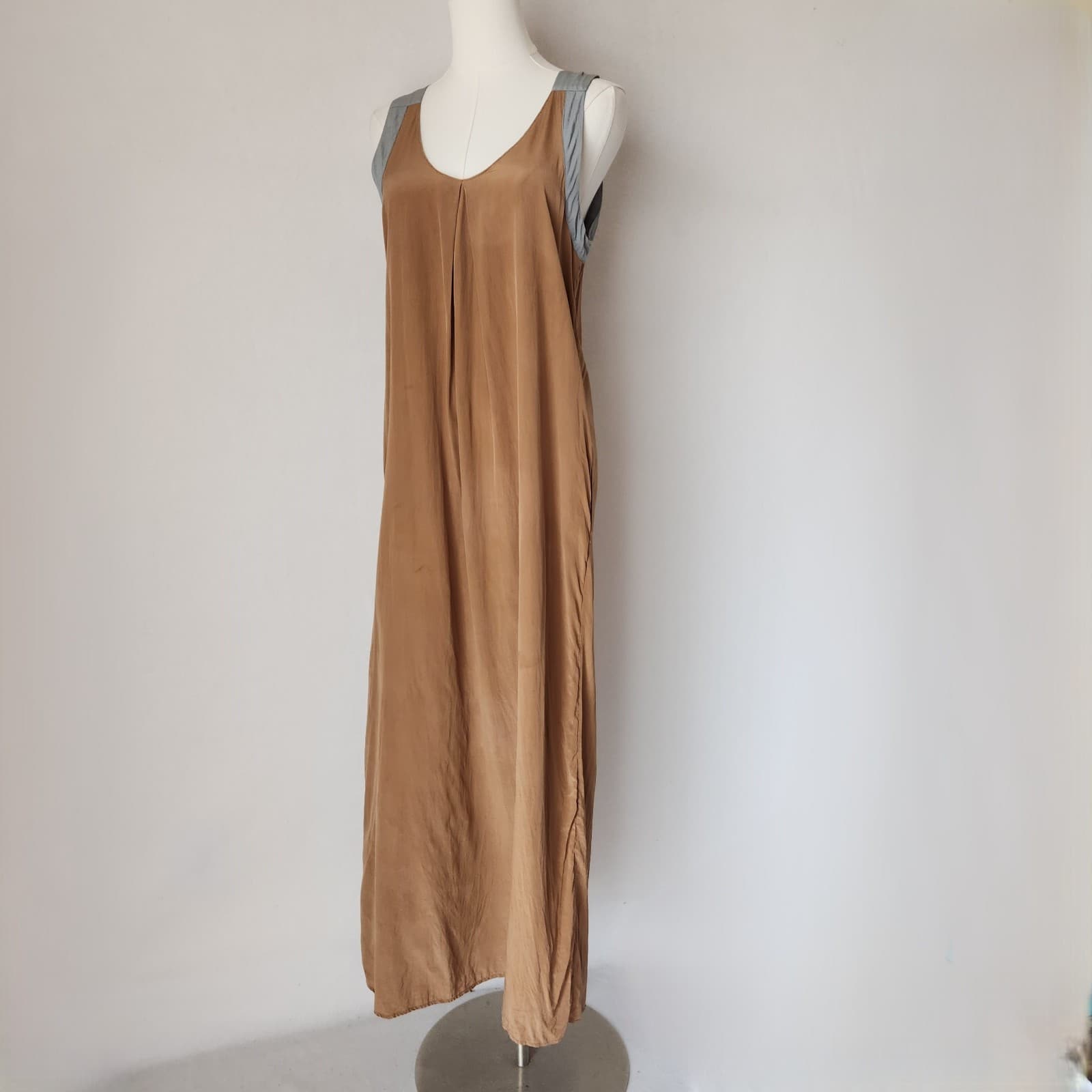 No. 6 Store Silk Maxi Dress Sleeveless Pocket Brown Grey Women's S/M (Bust 36") - Thumbnail 2