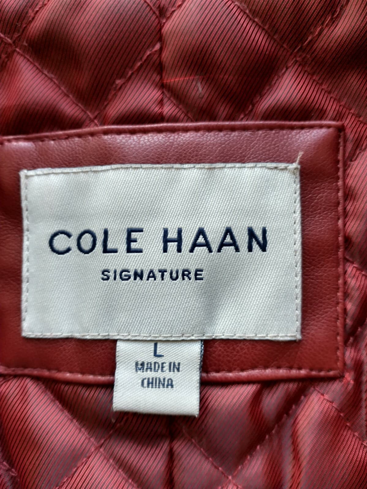COLE HAAN Signature Women Faux Leather Jacket Zip Lined Button Pocket Red Sz.L - Thumbnail 10