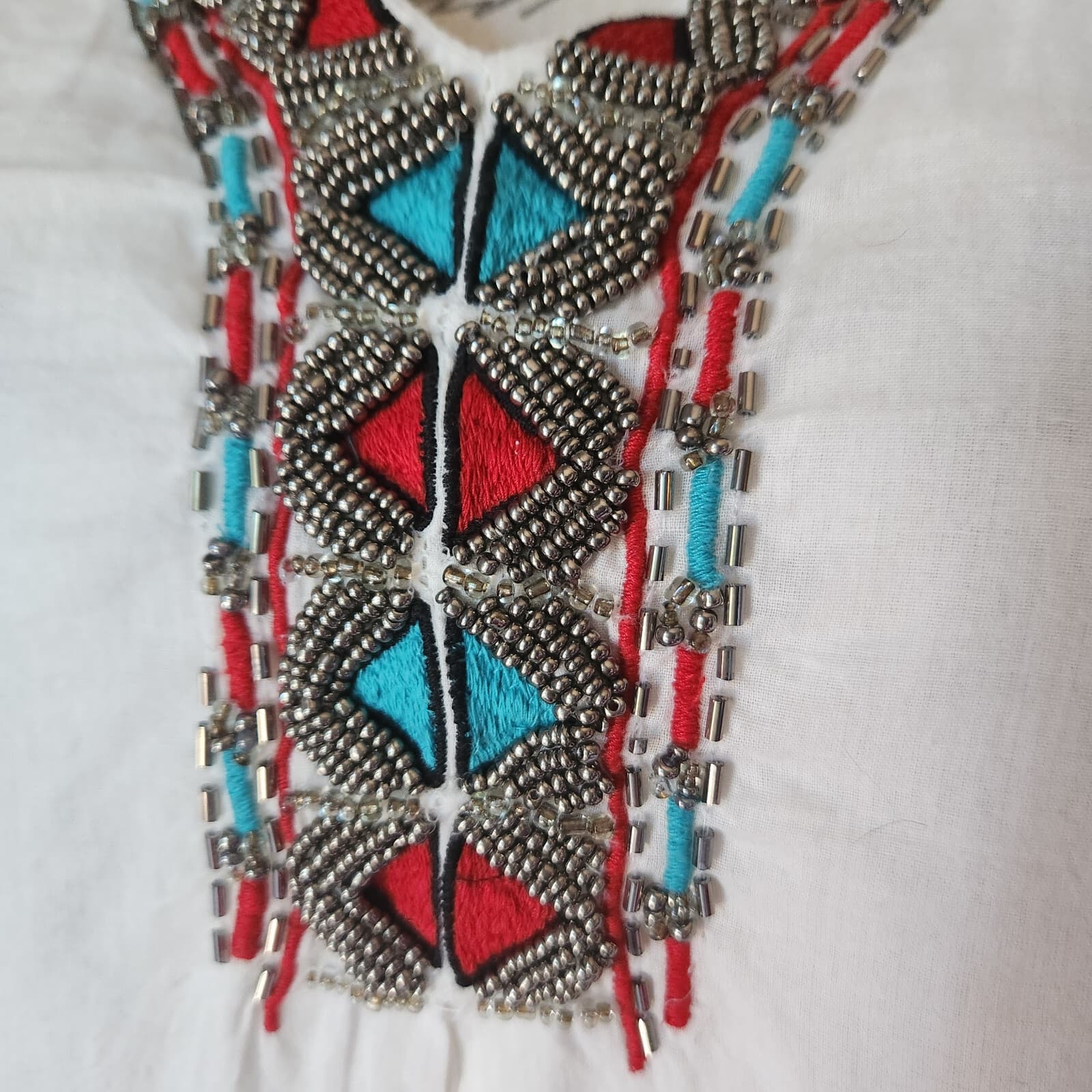 J.Peterman Bead Embellish Tunic Popover Top Long Sleeve Lined Cotton White Sz.XS - Thumbnail 3