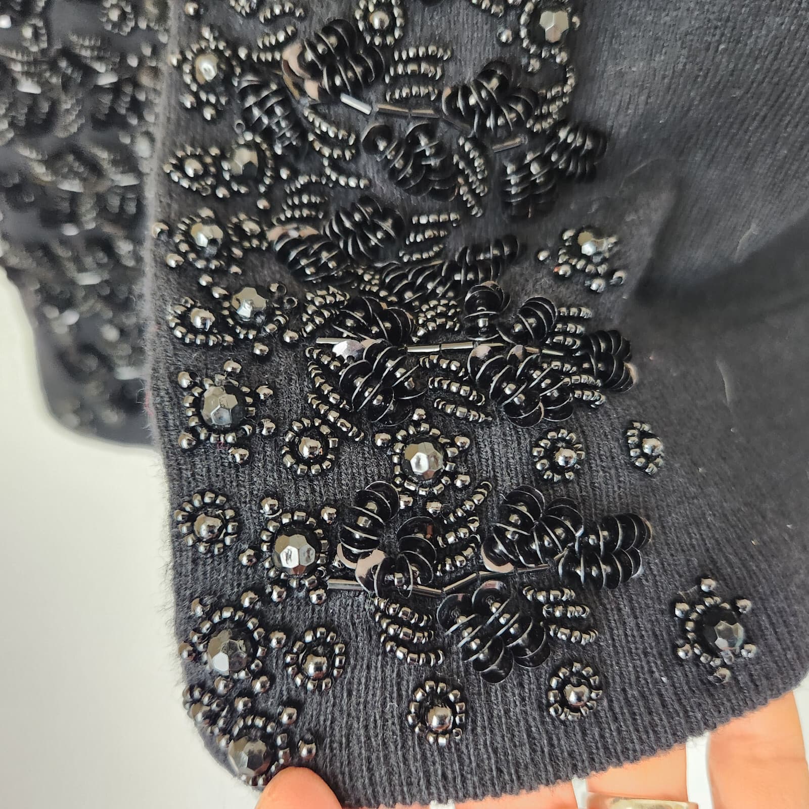 NWT Talbots $149 Wool Blend Nightout Beaded Cardigan 3/4 Sleeve Black Petites-M - Thumbnail 5