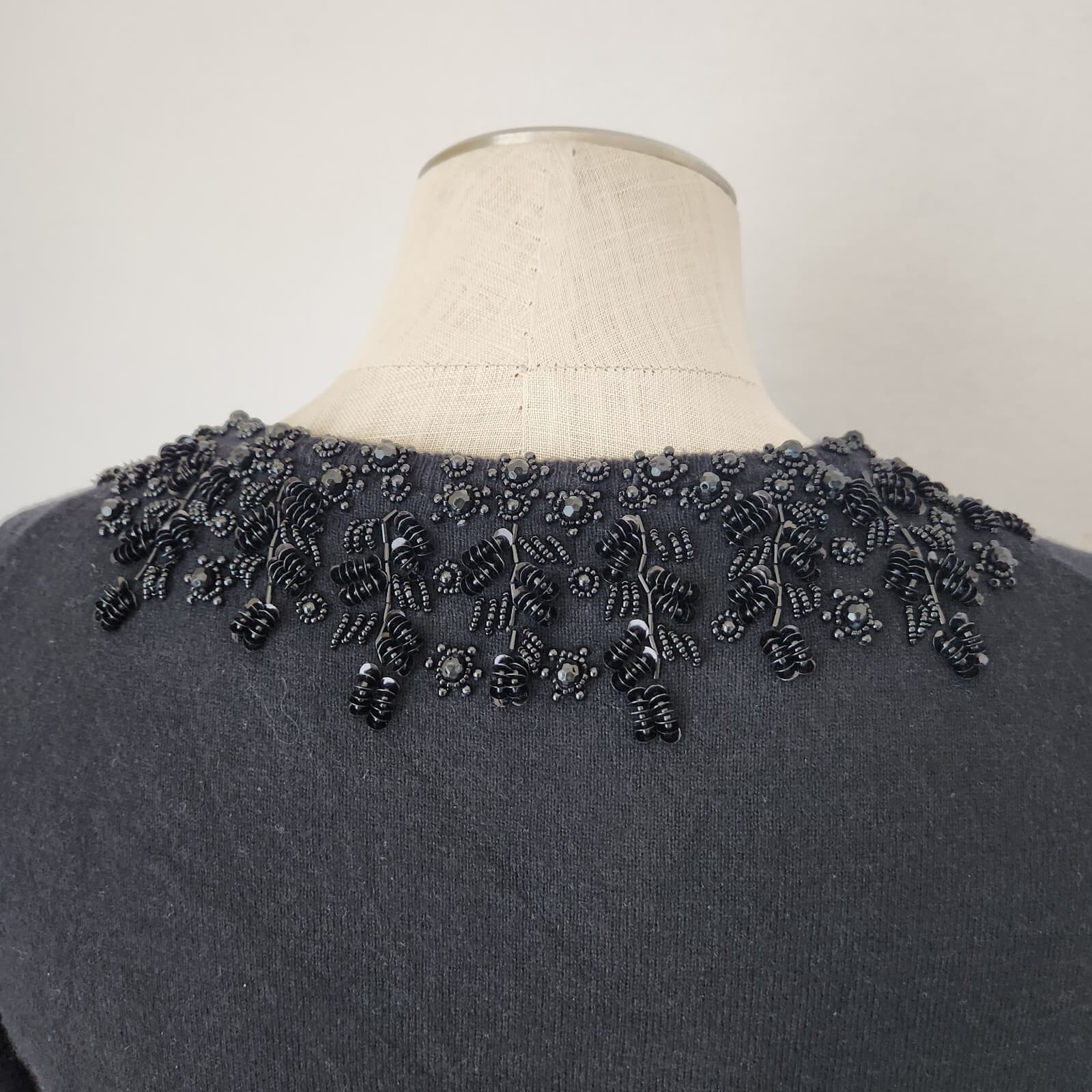 NWT Talbots $149 Wool Blend Nightout Beaded Cardigan 3/4 Sleeve Black Petites-M - Thumbnail 7