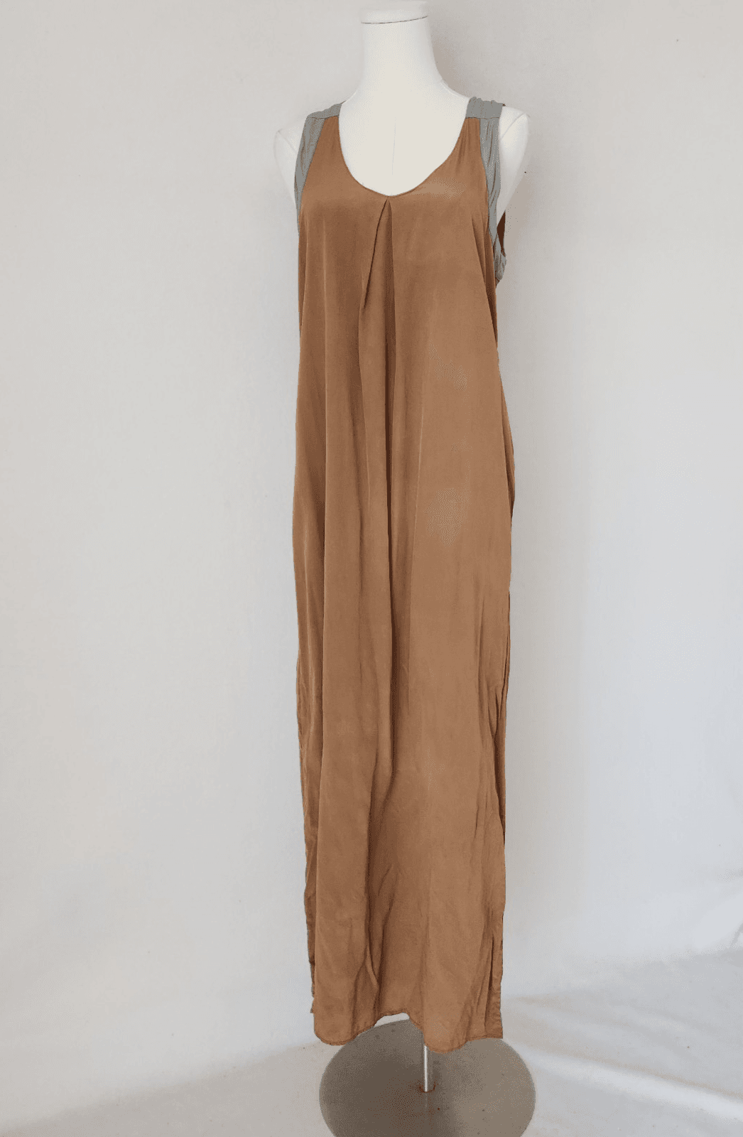 No. 6 Store Silk Maxi Dress Sleeveless Pocket Brown Grey Women's S/M (Bust 36") - Thumbnail 5