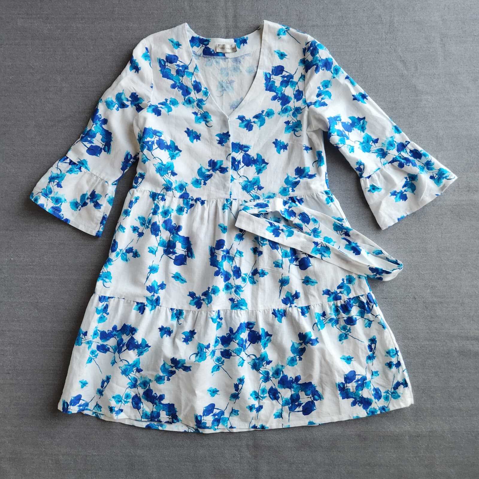 NWoT YIORGOS KOULASIDIS $240 Jane Bougainvillea Dress Linen Blend Blue White M - Thumbnail 10