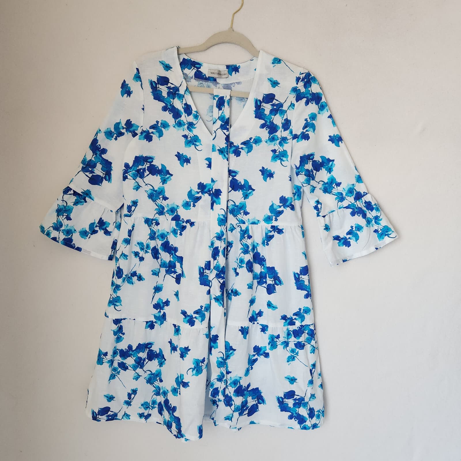 NWoT YIORGOS KOULASIDIS $240 Jane Bougainvillea Dress Linen Blend Blue White M - Thumbnail 3