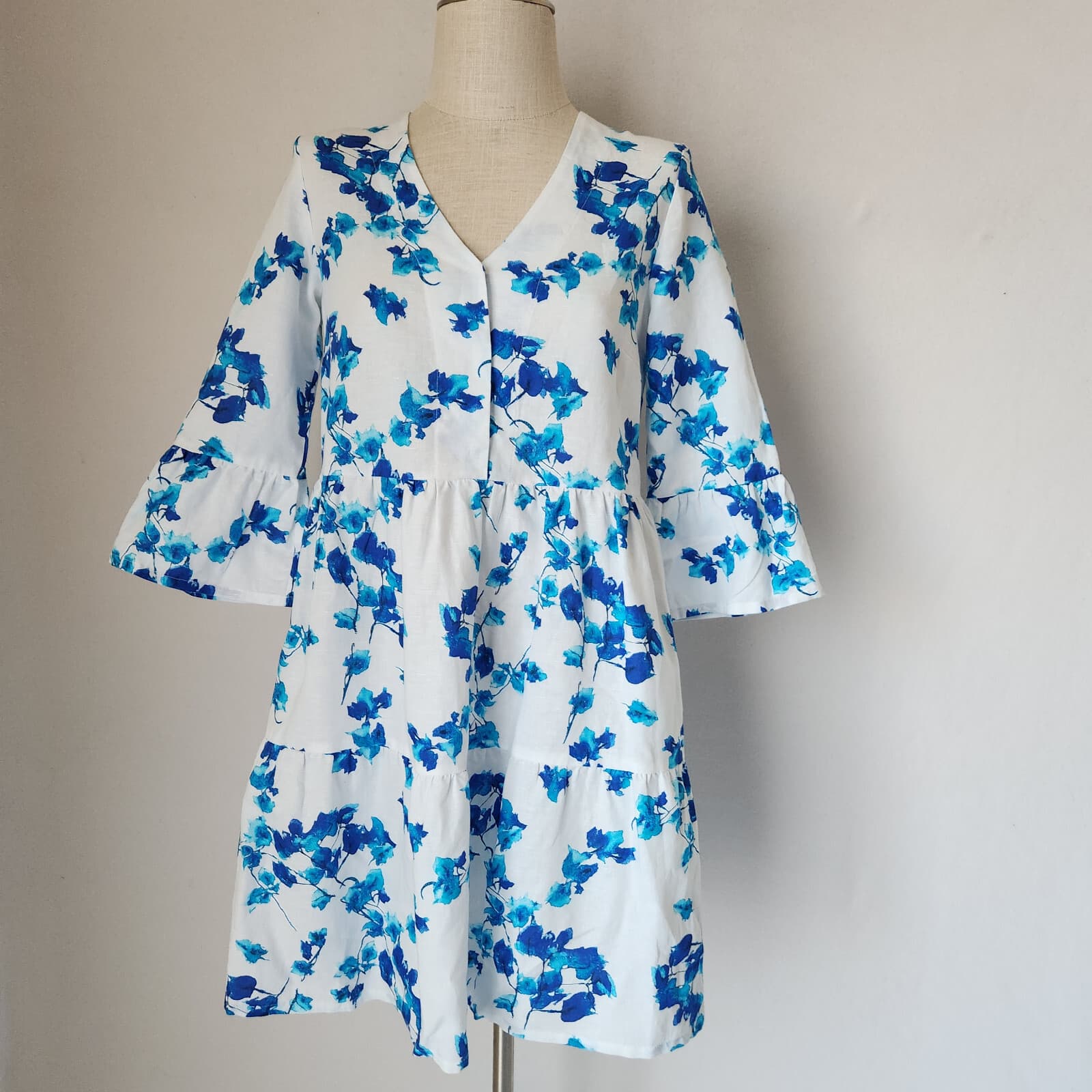 NWoT YIORGOS KOULASIDIS $240 Jane Bougainvillea Dress Linen Blend Blue White M - Thumbnail 6