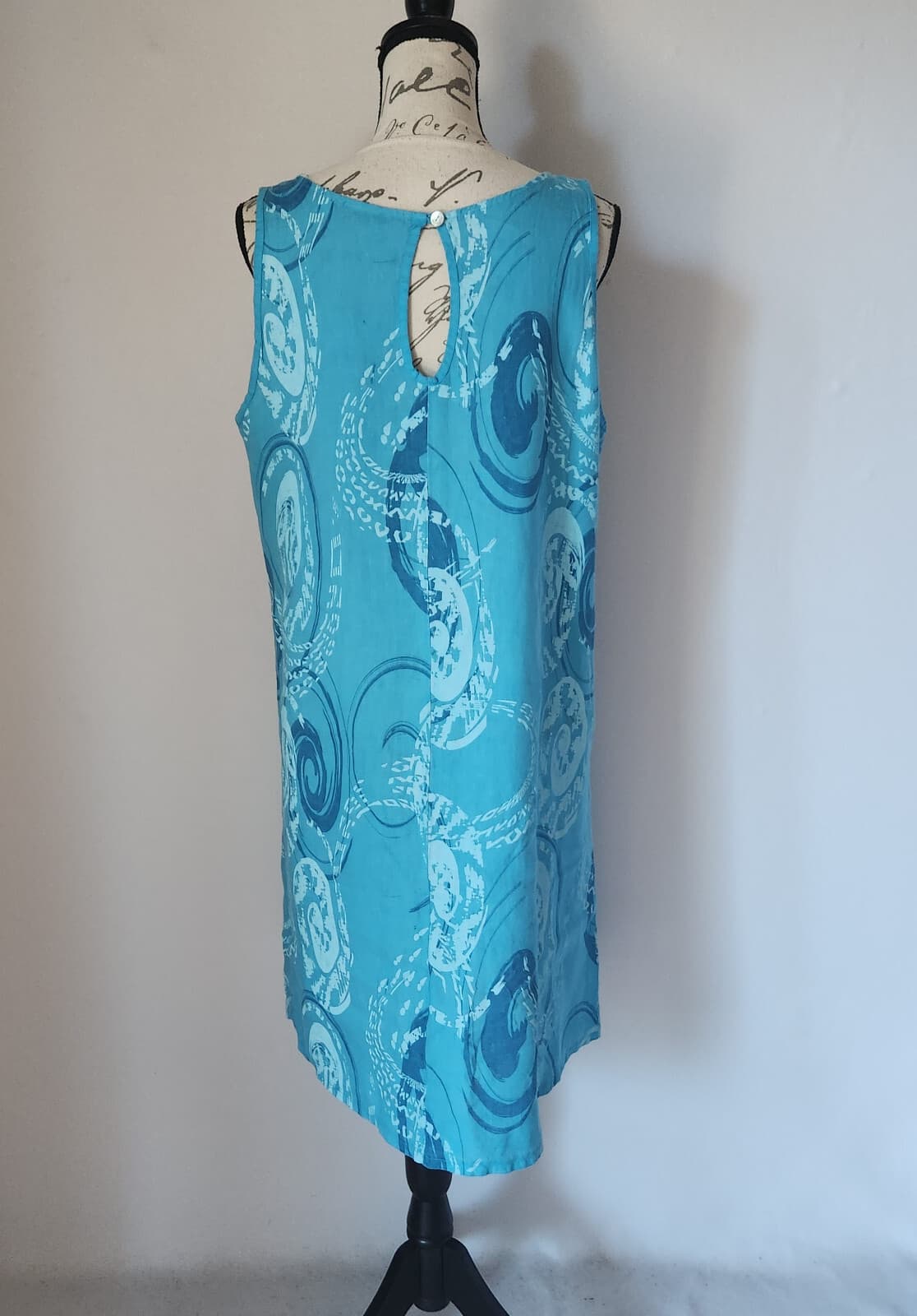NWOT VASNA Made in Italy Linen Lagenlook Shift Dress Sleeveless Geo-Printed Sz.M - Thumbnail 4