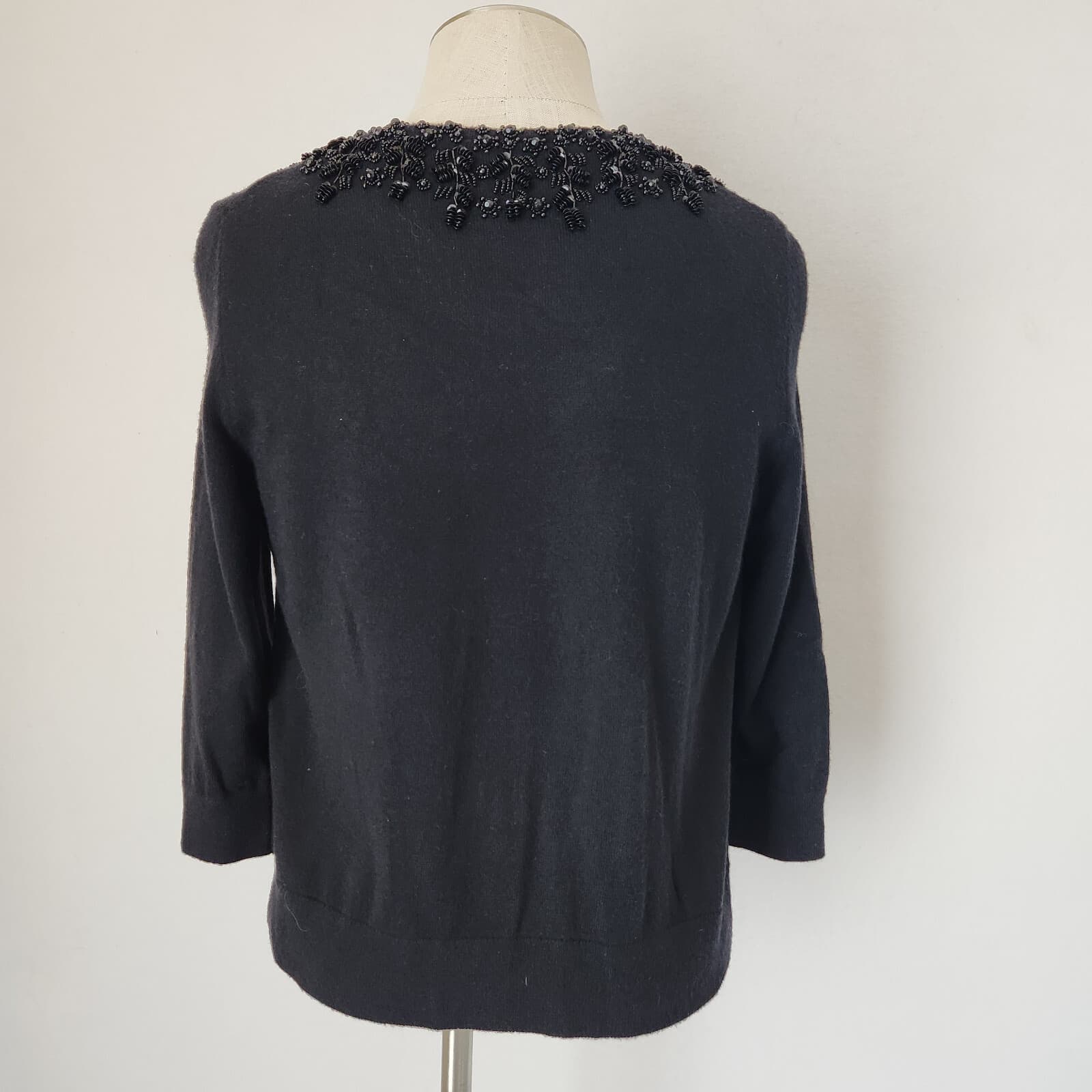 NWT Talbots $149 Wool Blend Nightout Beaded Cardigan 3/4 Sleeve Black Petites-M - Thumbnail 6