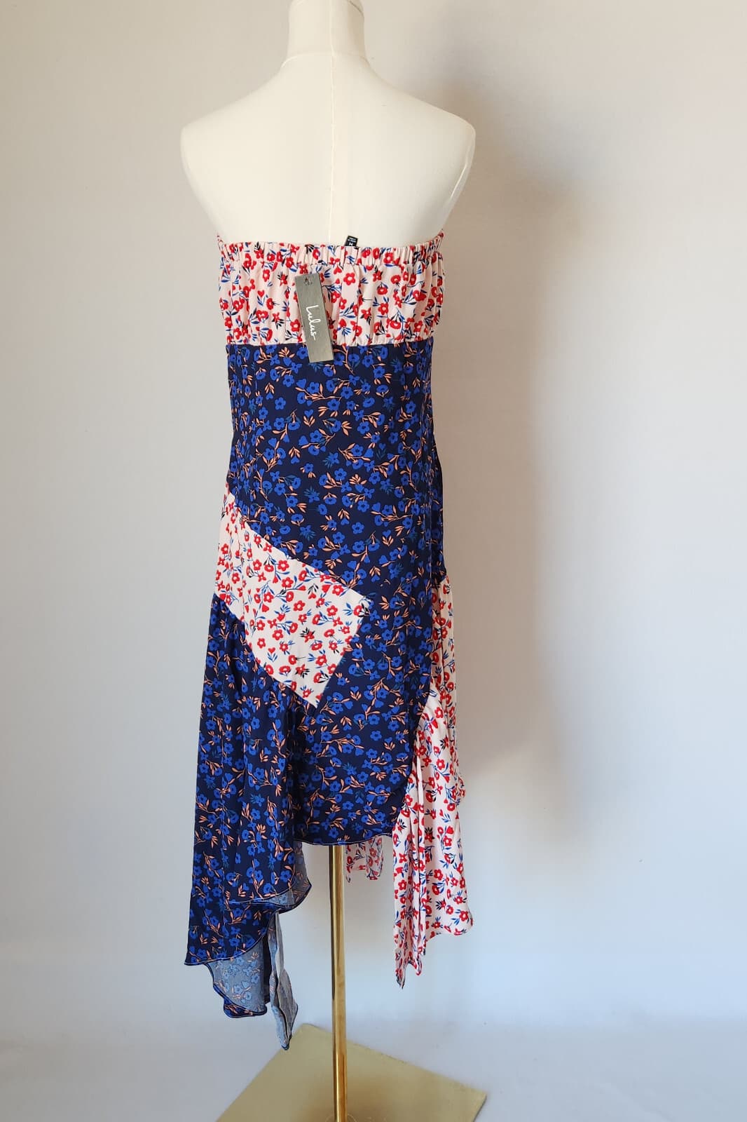NWT Lulus Golden Hour Blush Floral Print Strapless Midi Dress Asymmetrical Hem M - Thumbnail 8