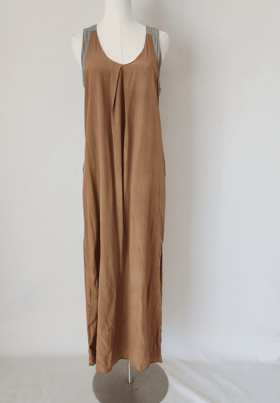 No. 6 Store Silk Maxi Dress Sleeveless Pocket Brown Grey Women's S/M (Bust 36") - Thumbnail 3