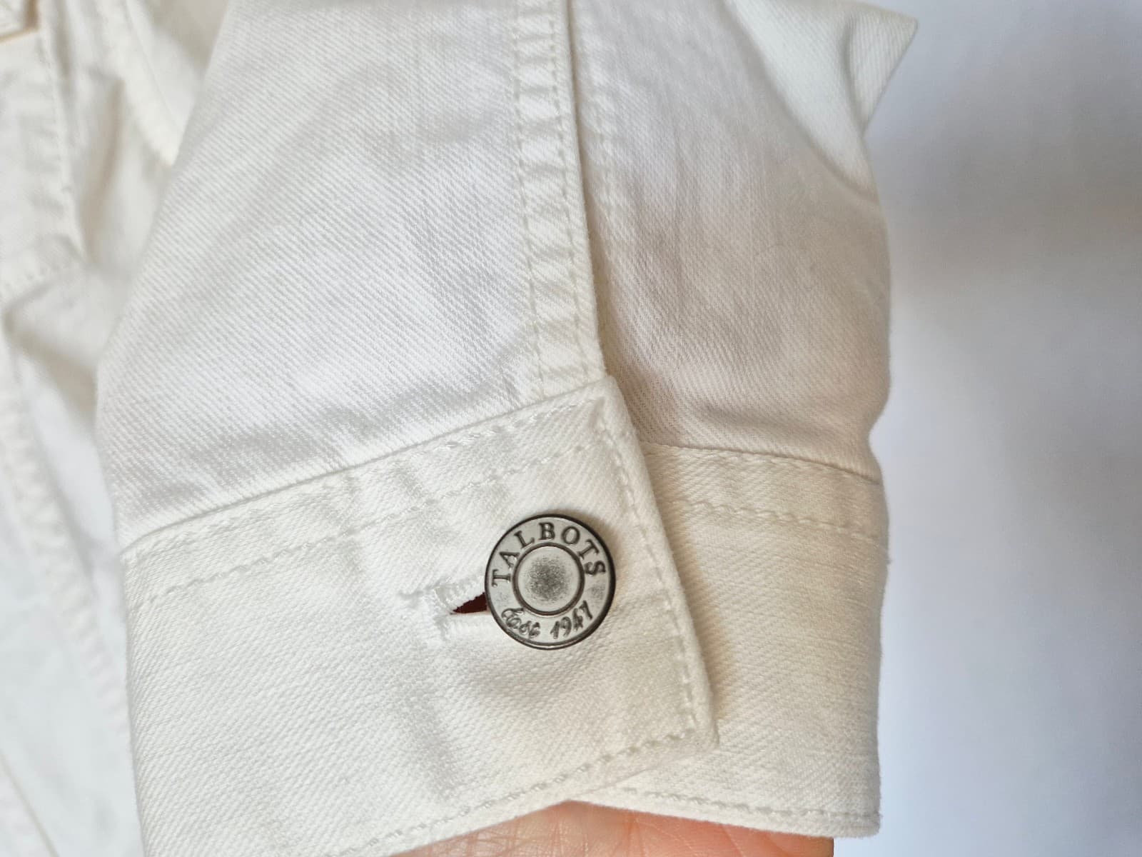 NWoT Talbots Classic Denim Trucker Jacket Metal Button Cotton Blend White Size M - Thumbnail 7