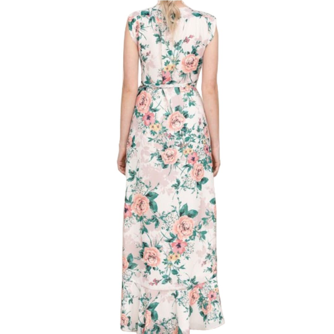 YUMI KIM Venezia Floral Chiffon Maxi Wrap Dress Ruffle Sleeveless Lined Beige S - Thumbnail 6