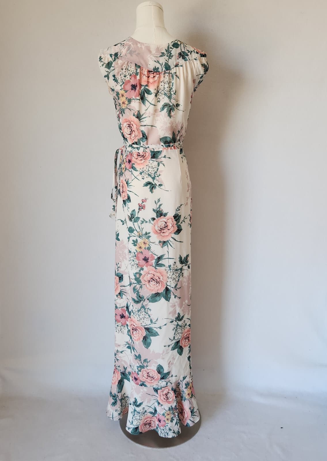 YUMI KIM Venezia Floral Chiffon Maxi Wrap Dress Ruffle Sleeveless Lined Beige S - Thumbnail 7