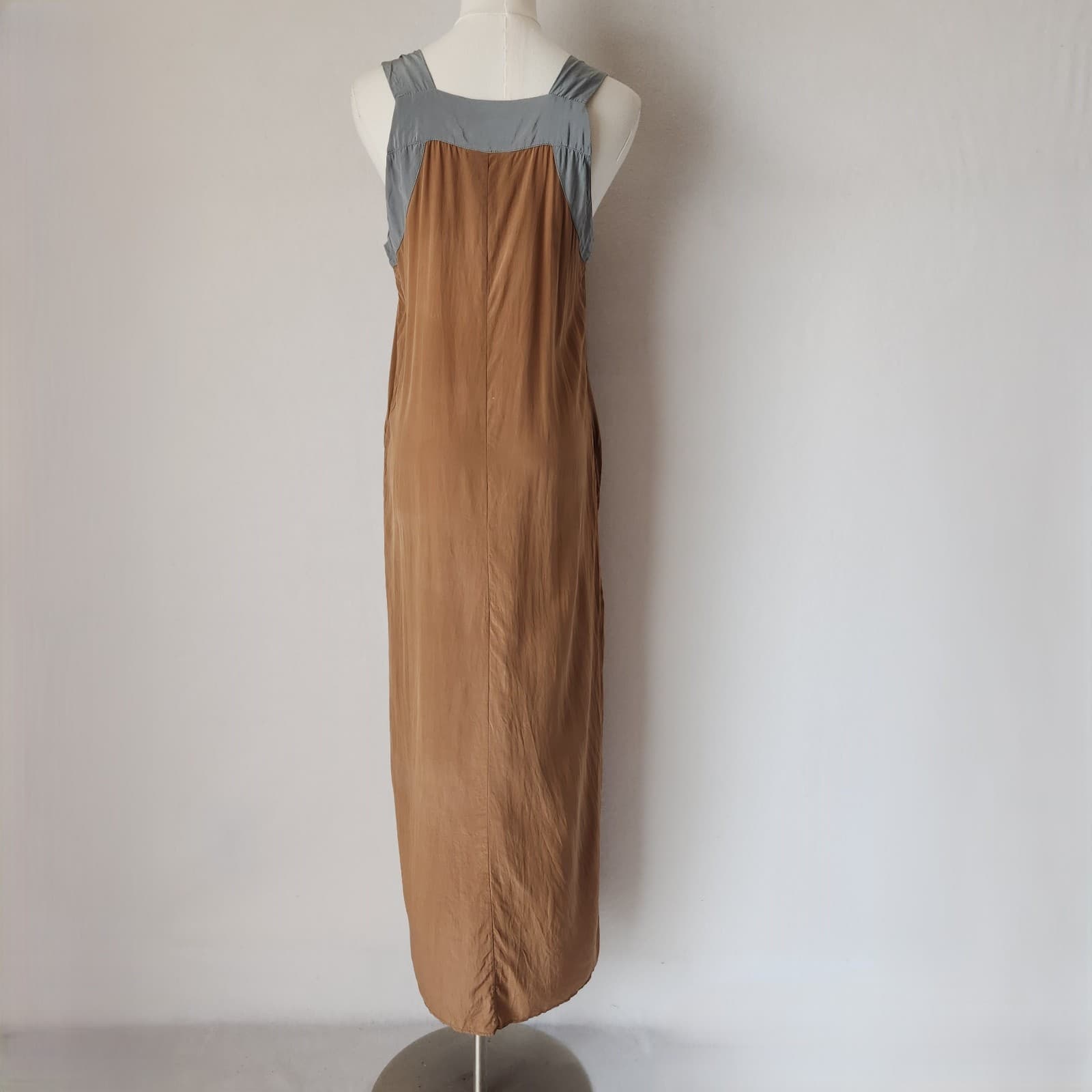 No. 6 Store Silk Maxi Dress Sleeveless Pocket Brown Grey Women's S/M (Bust 36") - Thumbnail 4