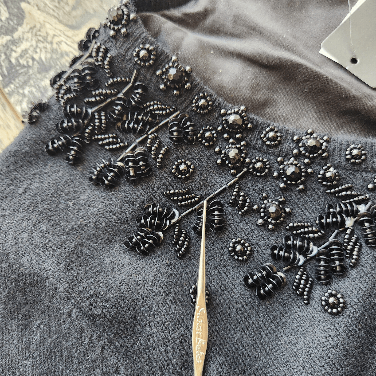 NWT Talbots $149 Wool Blend Nightout Beaded Cardigan 3/4 Sleeve Black Petites-M - Thumbnail 12