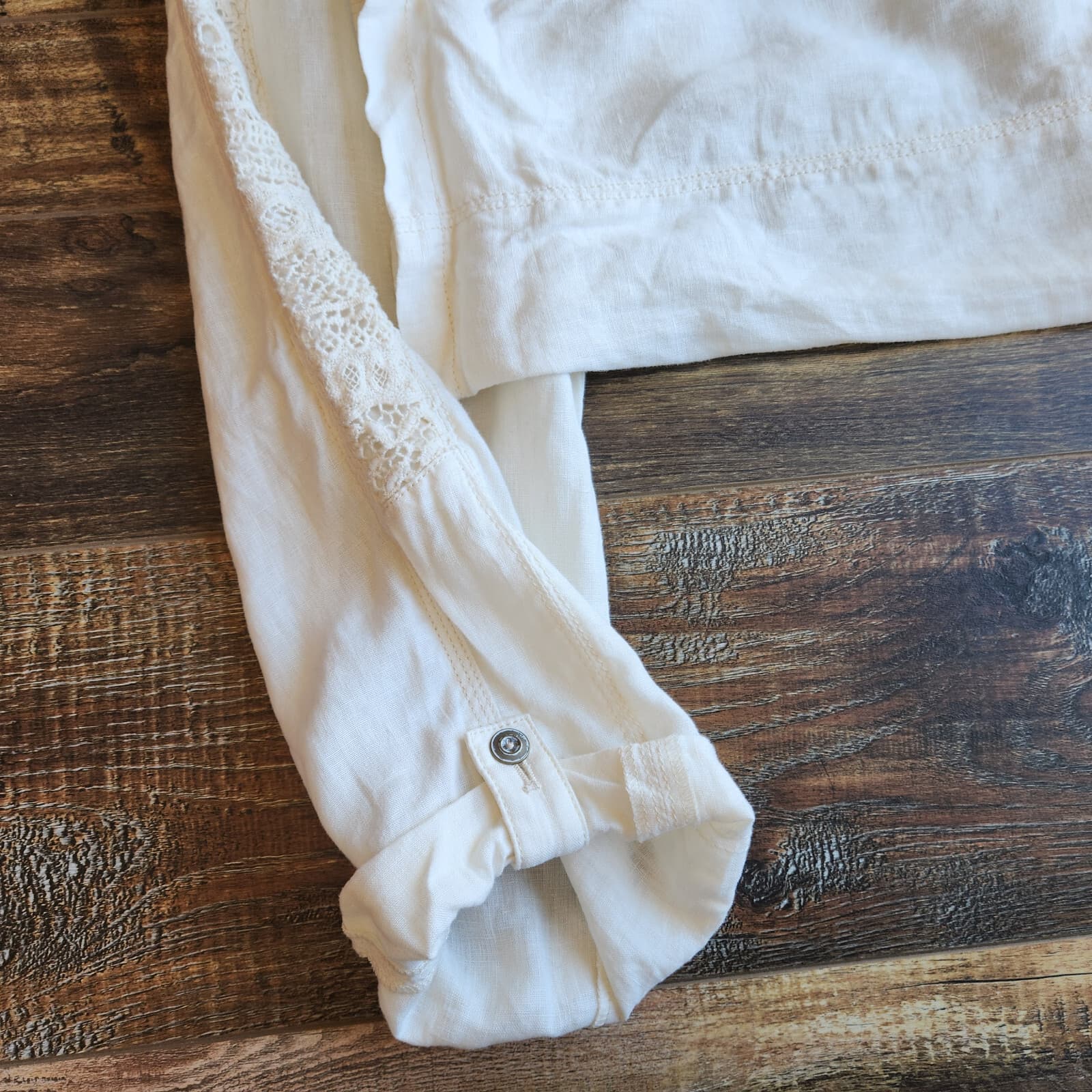Hei Hei Anthropologie Marlena Linen Lace-Trim Pants Roll-Up Pocket Ivory Sz.30 - Thumbnail 4