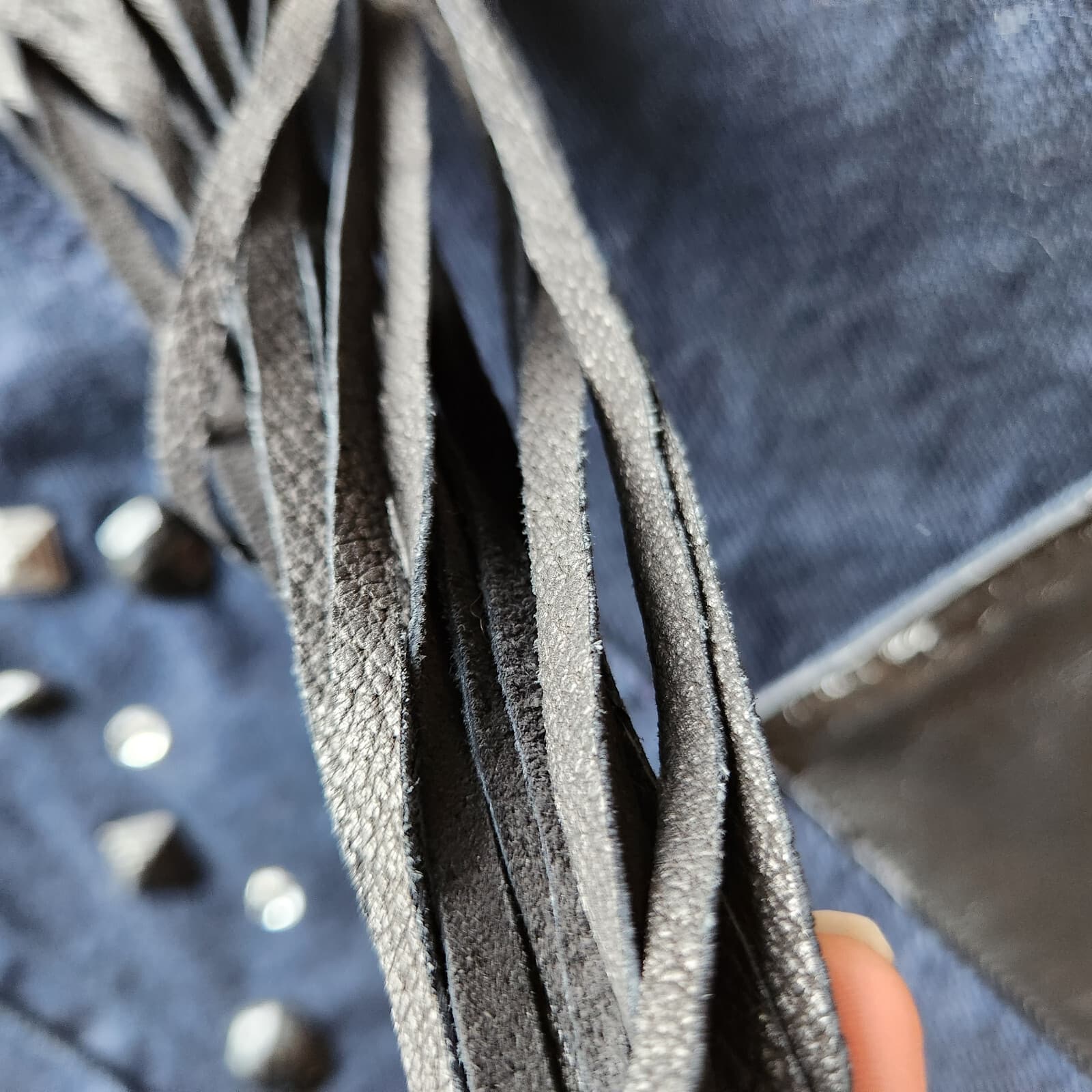 Vintage Sundance Denim Cowhide Rhinestone Fringe Southwest Vest Button Woman's M - Thumbnail 12