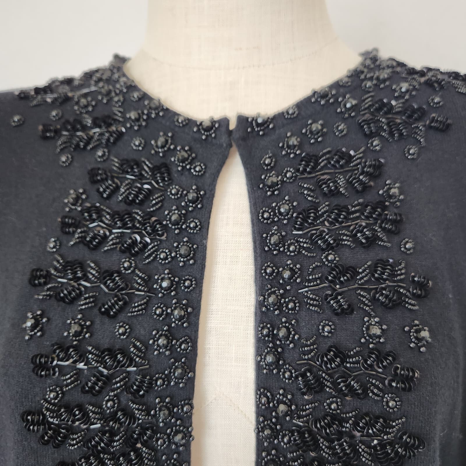 NWT Talbots $149 Wool Blend Nightout Beaded Cardigan 3/4 Sleeve Black Petites-M - Thumbnail 2