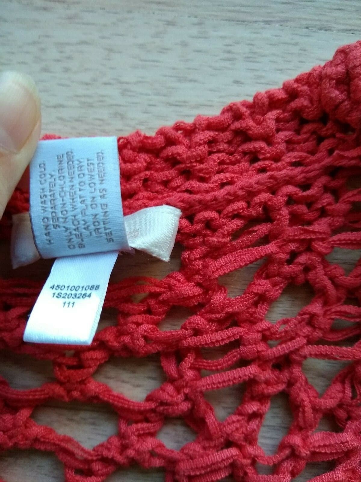 Chico's Cotton Blend Chunky Knit Open Front Cardigan Top Short Sleeve Red Sz.2 - Thumbnail 7