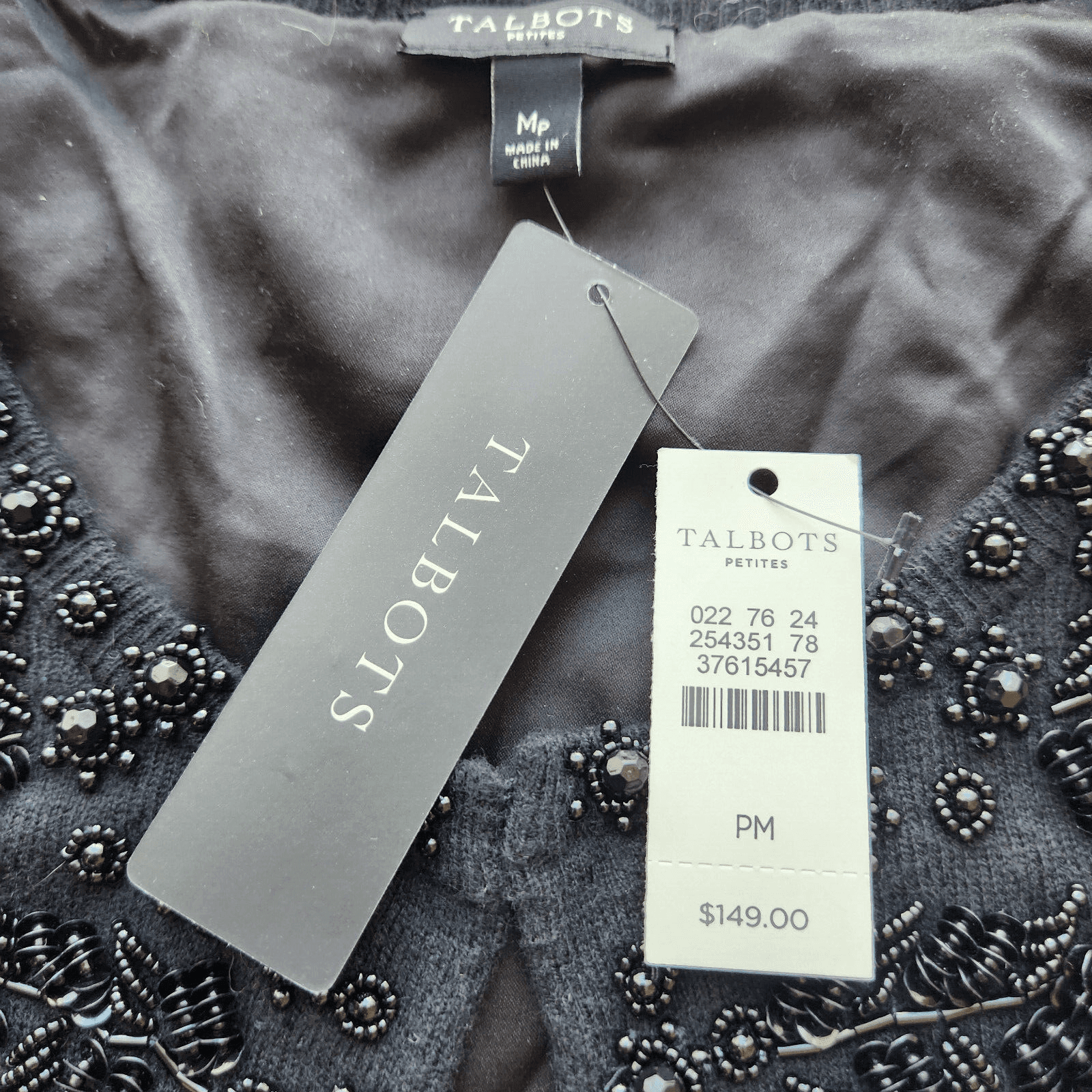 NWT Talbots $149 Wool Blend Nightout Beaded Cardigan 3/4 Sleeve Black Petites-M - Thumbnail 9