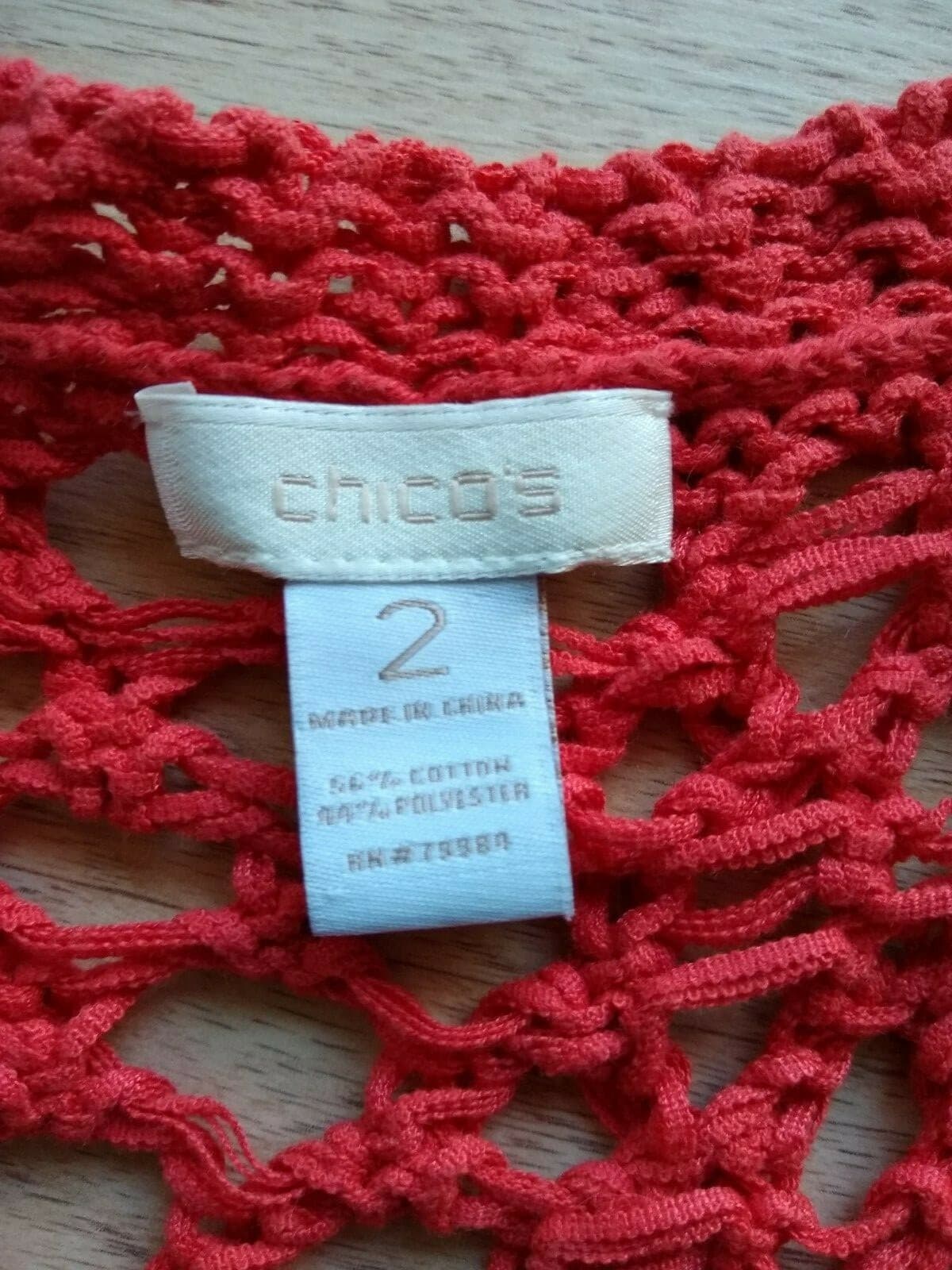 Chico's Cotton Blend Chunky Knit Open Front Cardigan Top Short Sleeve Red Sz.2 - Thumbnail 6