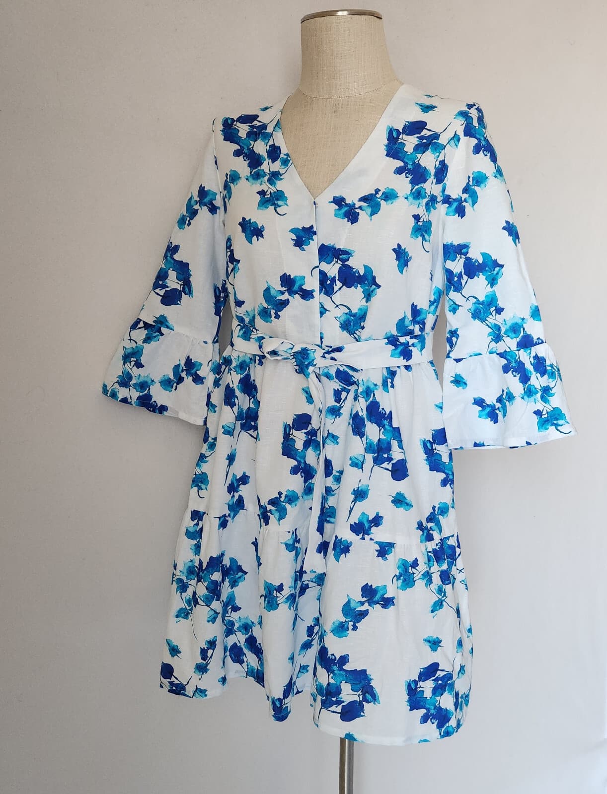 NWoT YIORGOS KOULASIDIS $240 Jane Bougainvillea Dress Linen Blend Blue White M - Thumbnail 7