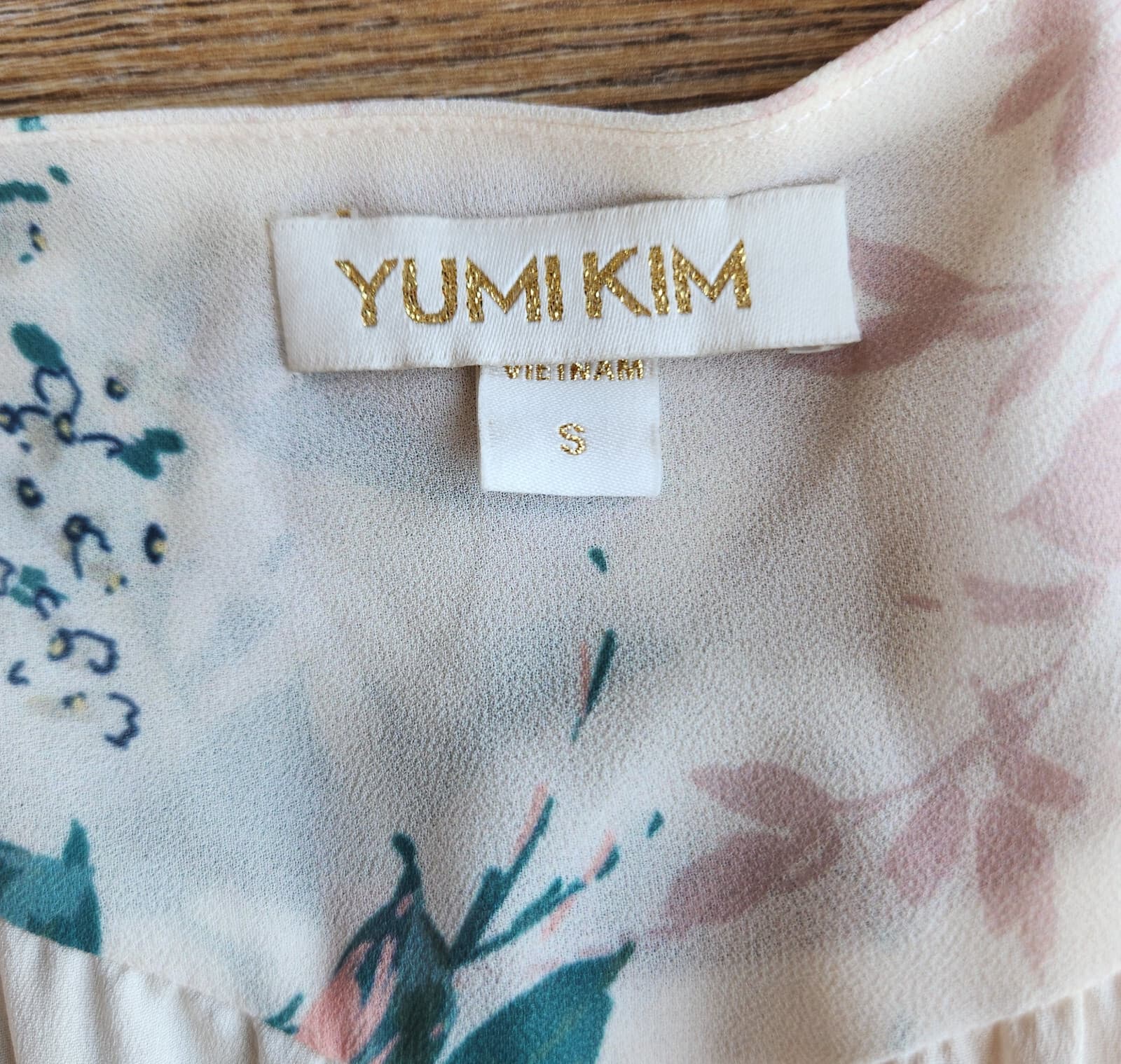 YUMI KIM Venezia Floral Chiffon Maxi Wrap Dress Ruffle Sleeveless Lined Beige S - Thumbnail 10