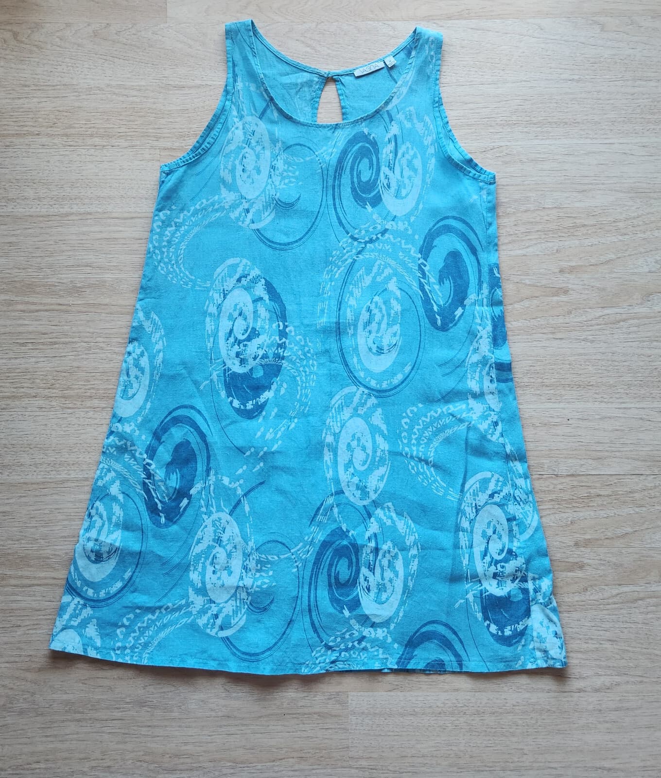 NWOT VASNA Made in Italy Linen Lagenlook Shift Dress Sleeveless Geo-Printed Sz.M - Thumbnail 5