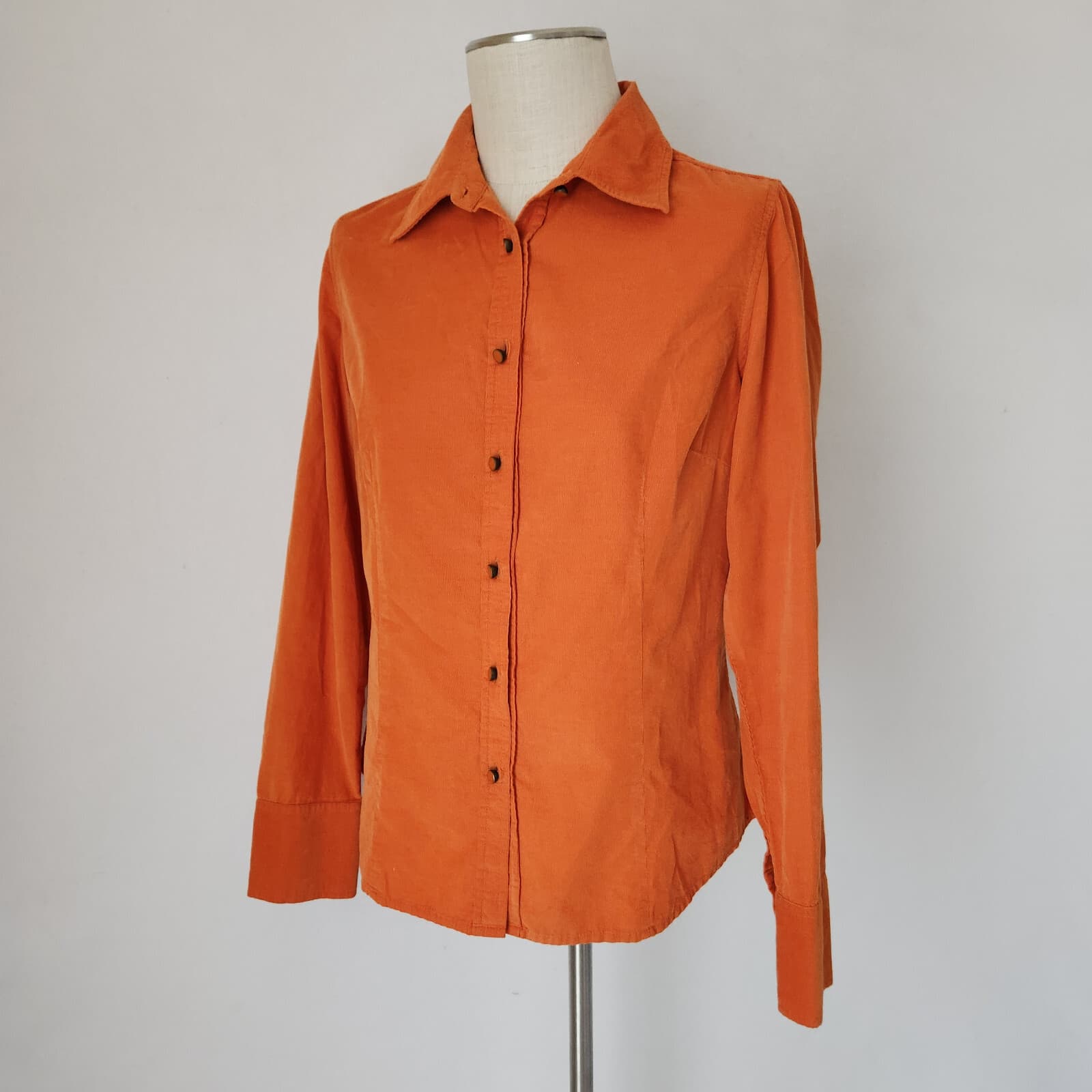 Vintage Talbots Corduroy Button-Up Shirt Long Sleeve Cotton Orange Women's M