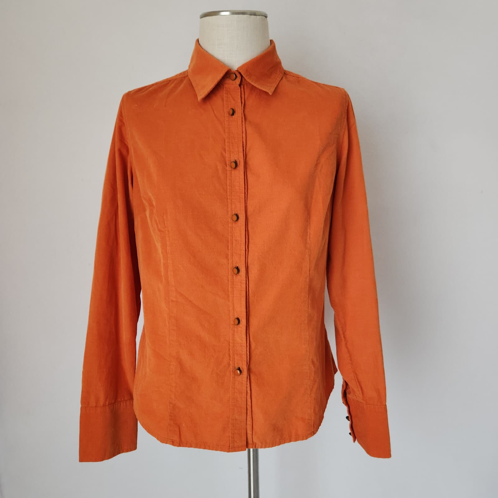 Vintage Talbots Corduroy Button-Up Shirt Long Sleeve Cotton Orange Women's M - Thumbnail 2