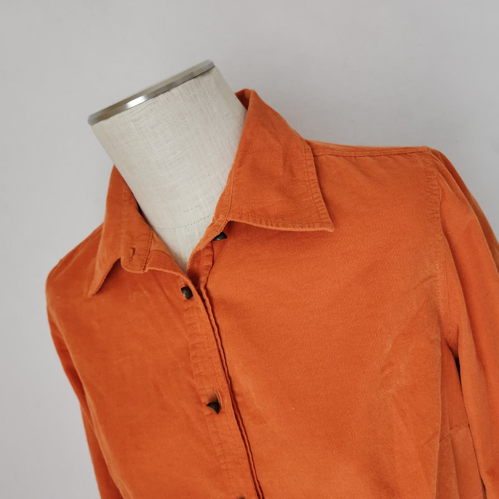 Vintage Talbots Corduroy Button-Up Shirt Long Sleeve Cotton Orange Women's M - Thumbnail 3