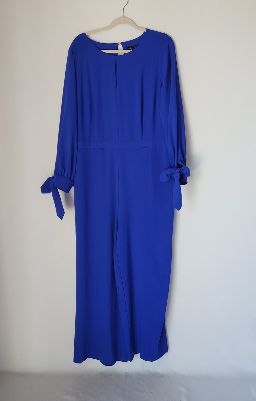 ELOQUII Royal Blue Jumpsuit Back Key-Hole Tie-Long Sleeve Wile Leg Pocket Sz.18 - Thumbnail 2