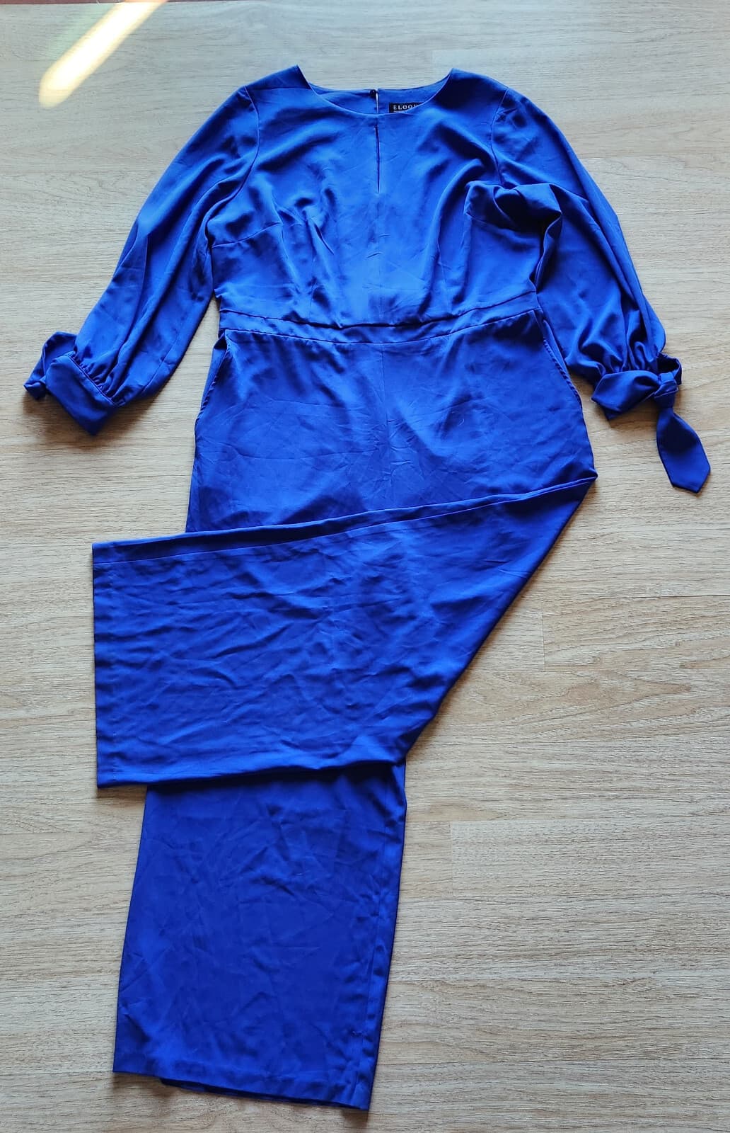 ELOQUII Royal Blue Jumpsuit Back Key-Hole Tie-Long Sleeve Wile Leg Pocket Sz.18 - Thumbnail 4