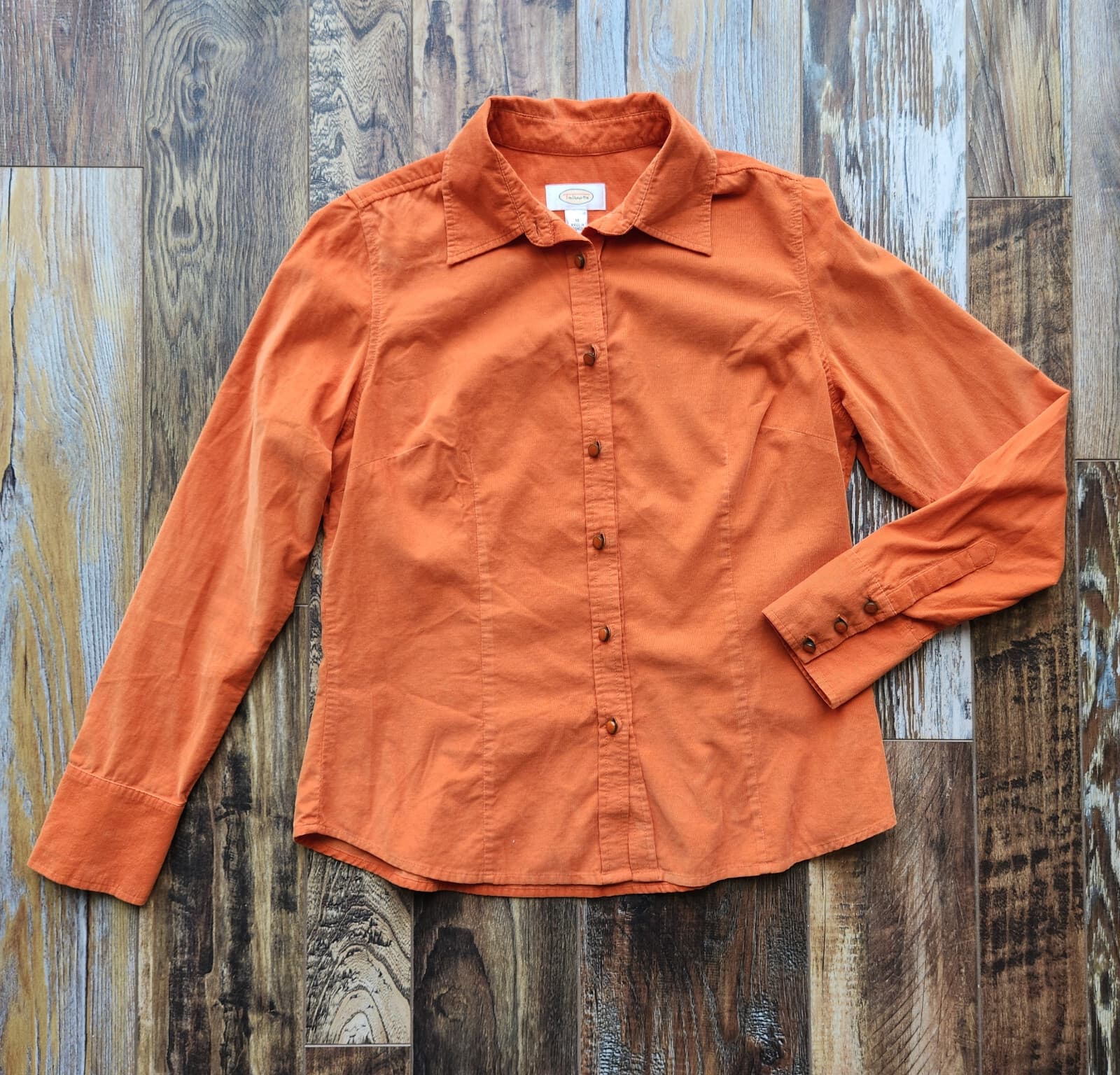 Vintage Talbots Corduroy Button-Up Shirt Long Sleeve Cotton Orange Women's M - Thumbnail 5