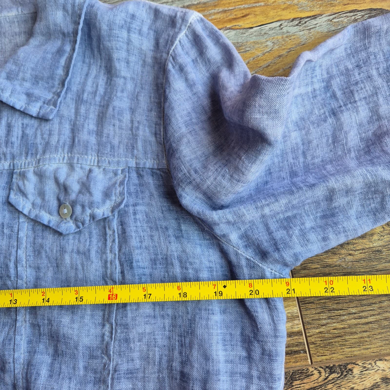 Made in Italy Linen Cotton Cropped Light Jacket 3/4 Sleeve Button Blue Bust 42" - Thumbnail 13