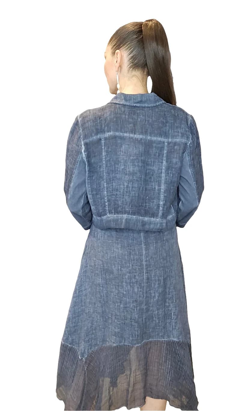 Made in Italy Linen Cotton Cropped Light Jacket 3/4 Sleeve Button Blue Bust 42" - Thumbnail 6