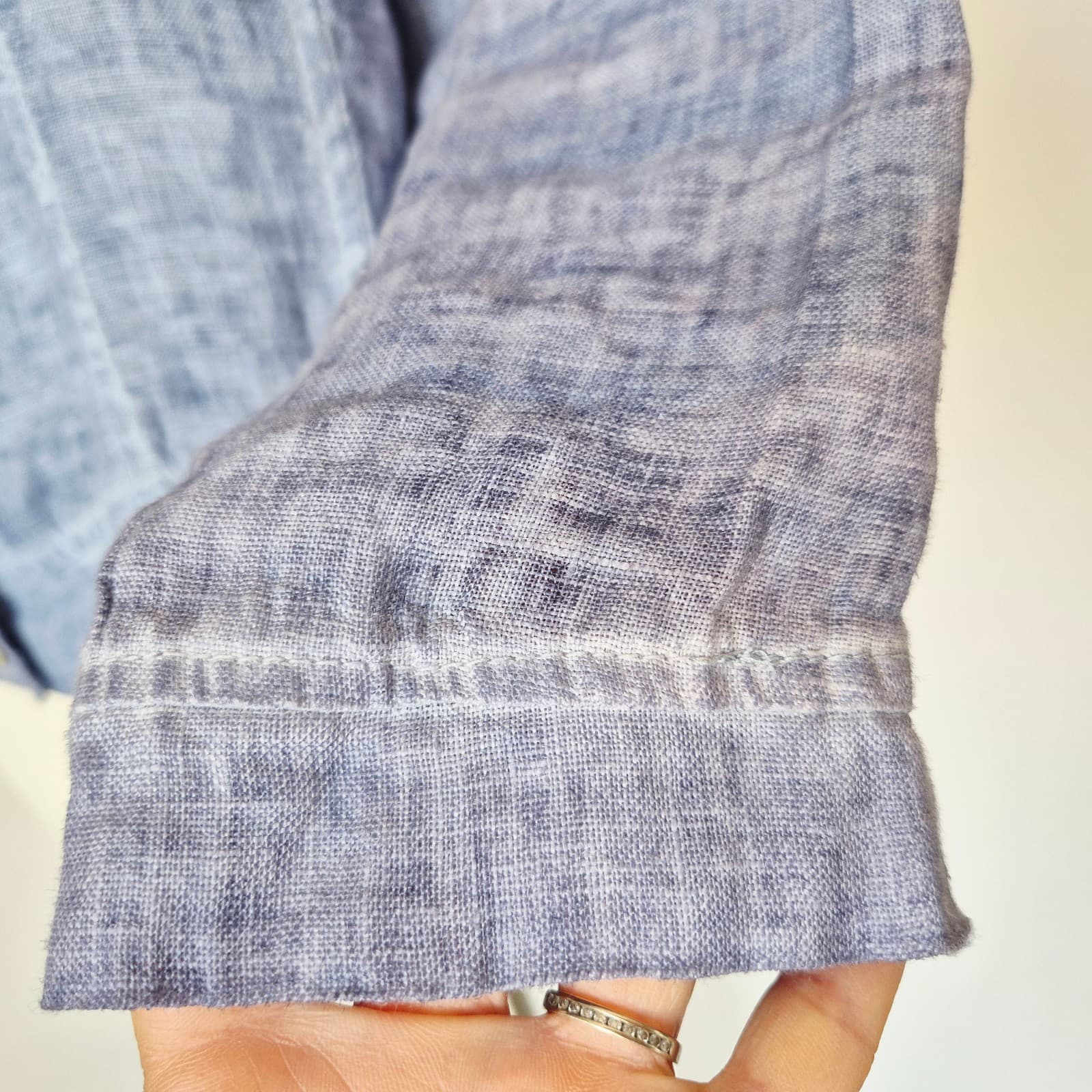 Made in Italy Linen Cotton Cropped Light Jacket 3/4 Sleeve Button Blue Bust 42" - Thumbnail 7