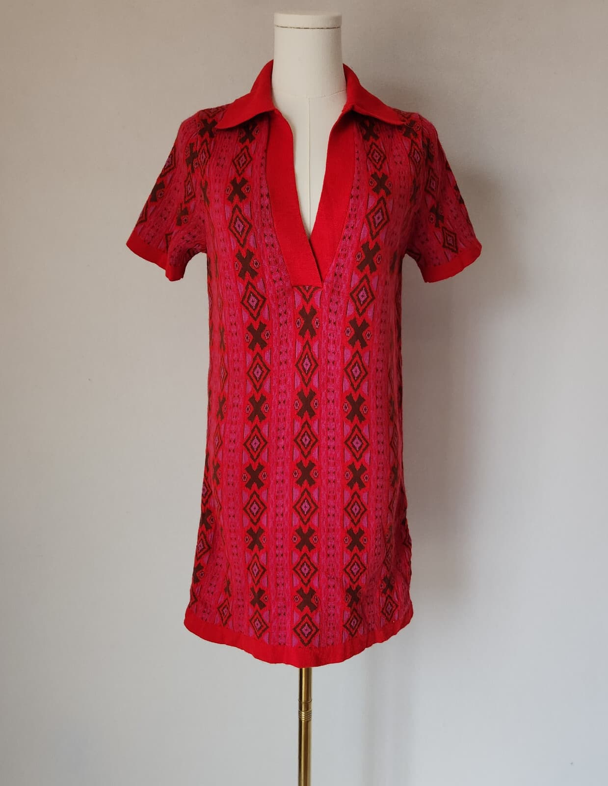 Free People Kitt Mini Sweater Dress Collar Short Sleeve Wool Blend Red Womens XS - Thumbnail 3