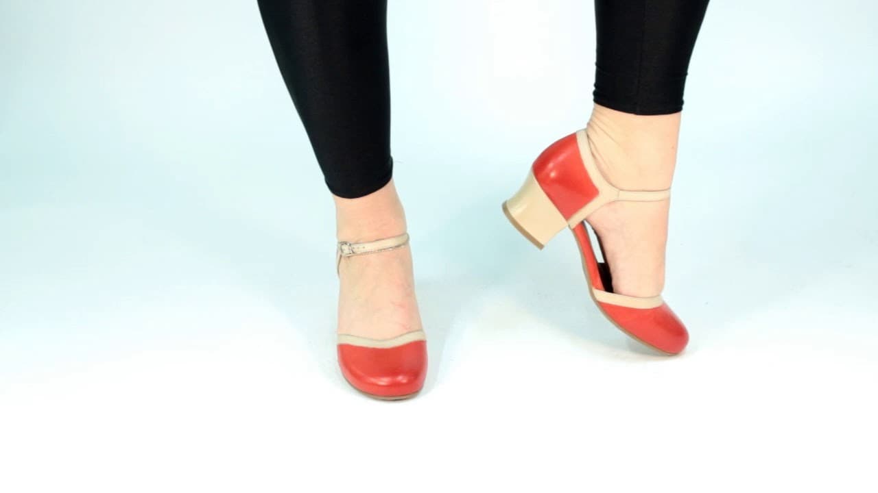 NWoB Miz Mooz Fleet Red Beige Leather Pumps 2" Block Heel Ankle Buckle US11/EU42 - Thumbnail 2