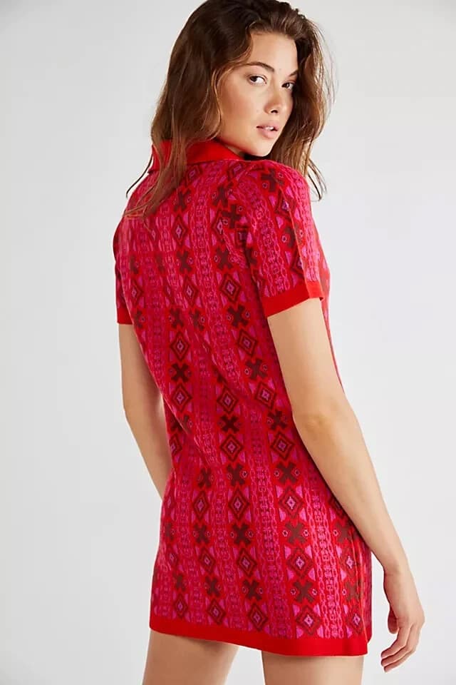 Free People Kitt Mini Sweater Dress Collar Short Sleeve Wool Blend Red Womens XS - Thumbnail 6
