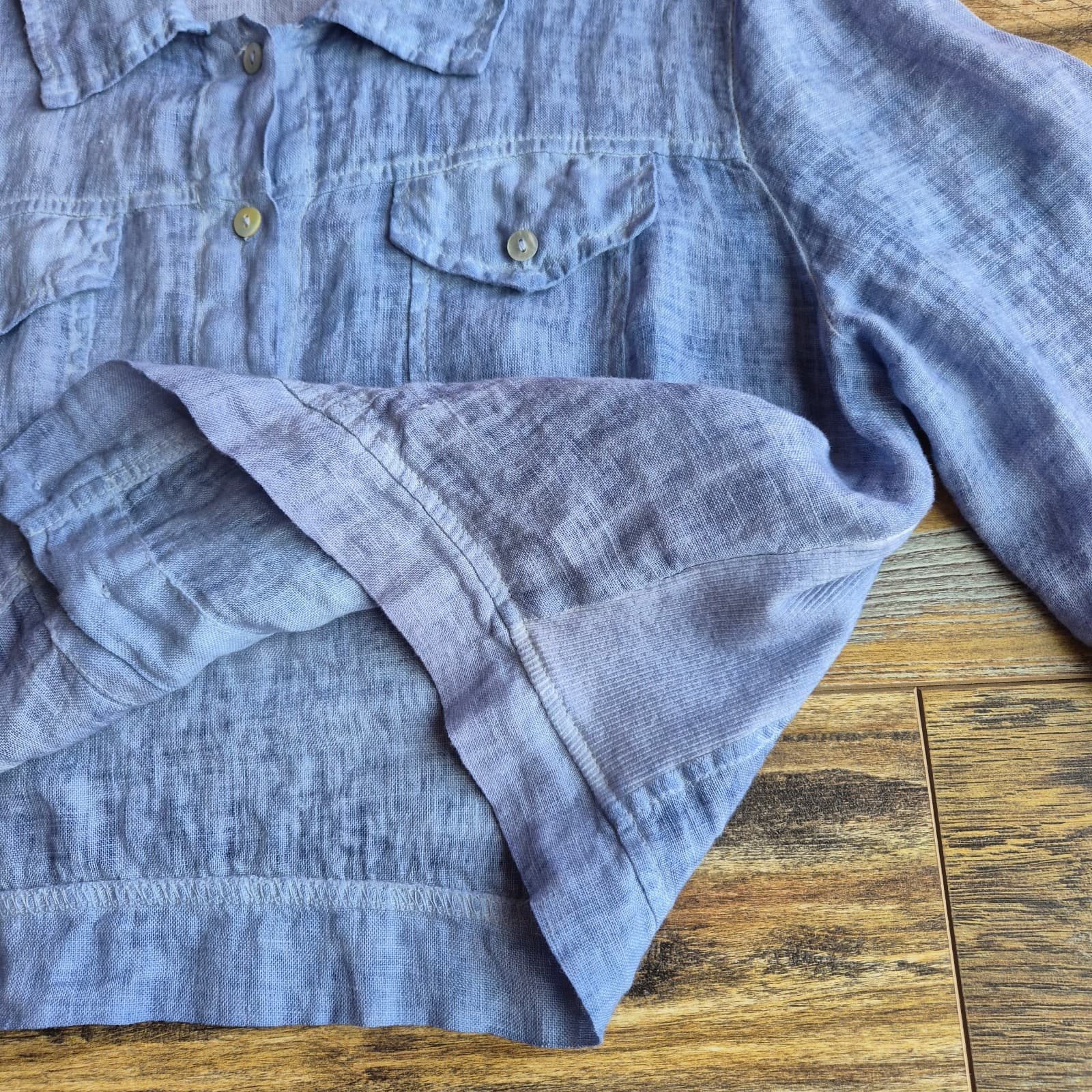 Made in Italy Linen Cotton Cropped Light Jacket 3/4 Sleeve Button Blue Bust 42" - Thumbnail 10