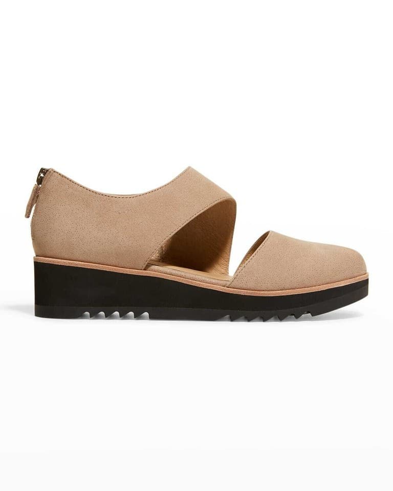 NWoB Eileen Fisher Beige Leather Match Cutout 1.5" Wedge Shoes Back-Zipper US7.5 - Thumbnail 3