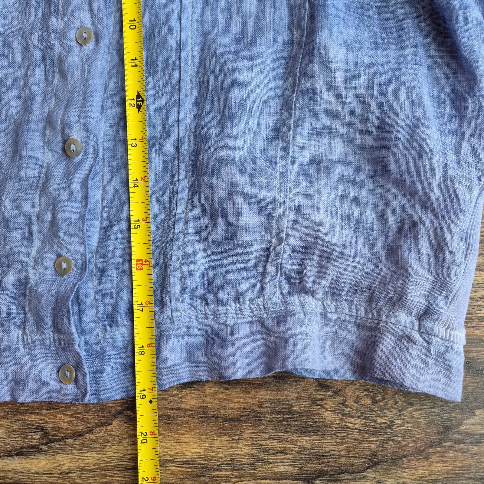 Made in Italy Linen Cotton Cropped Light Jacket 3/4 Sleeve Button Blue Bust 42" - Thumbnail 14
