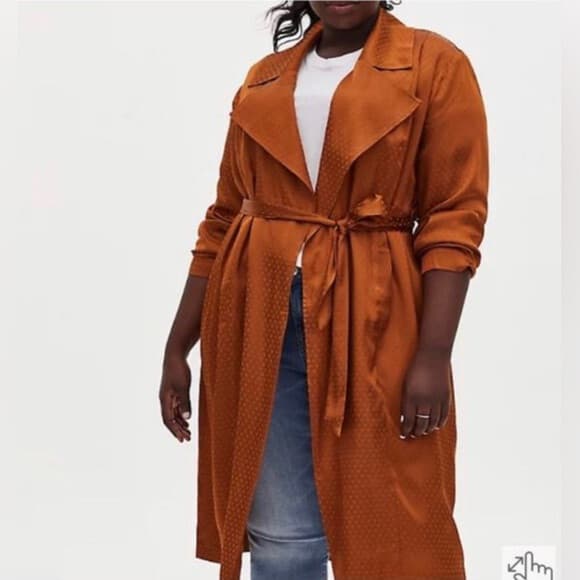 NWoT Torrid Satin Dotted Trench Coat Belted Pocket Copper Brown Women's 5X - Thumbnail 4