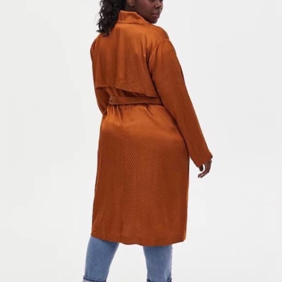 NWoT Torrid Satin Dotted Trench Coat Belted Pocket Copper Brown Women's 5X - Thumbnail 8