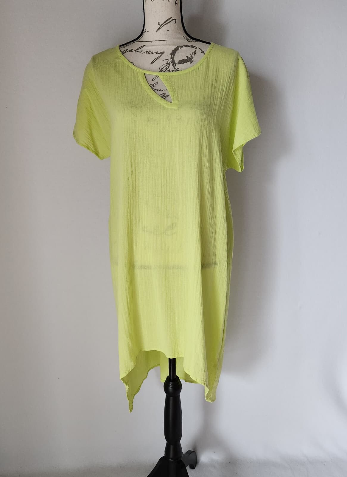 Soft Surroundings Moderne Gauze Tunic Top Drop Shoulder Cotton Lime Green Sz.L - Thumbnail 3