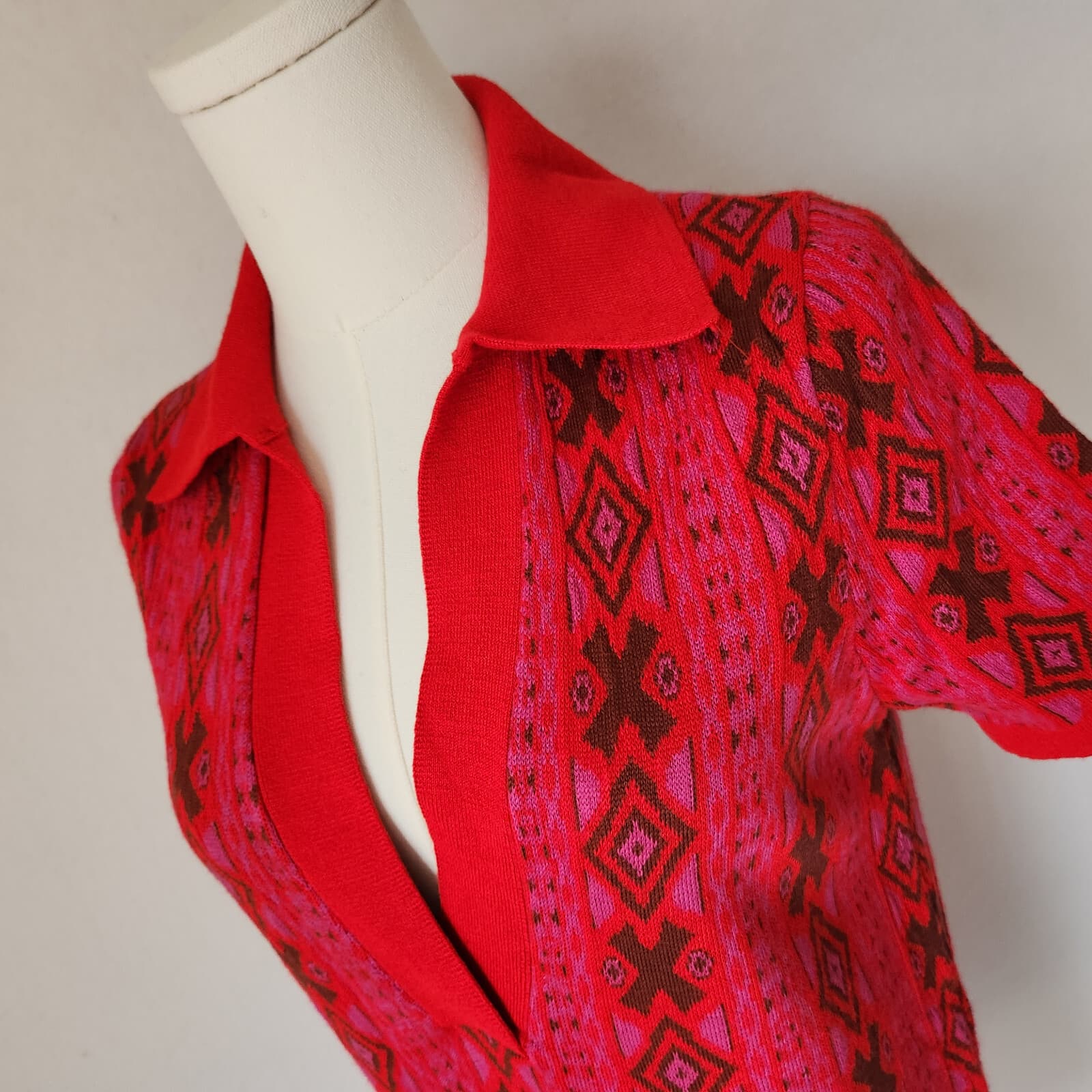 Free People Kitt Mini Sweater Dress Collar Short Sleeve Wool Blend Red Womens XS - Thumbnail 5