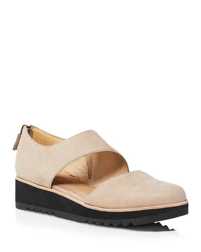 NWoB Eileen Fisher Beige Leather Match Cutout 1.5" Wedge Shoes Back-Zipper US7.5 - Thumbnail 5