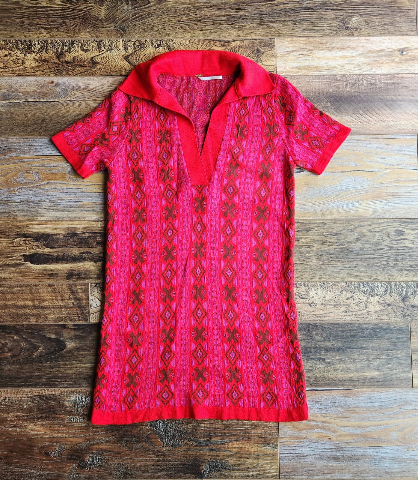 Free People Kitt Mini Sweater Dress Collar Short Sleeve Wool Blend Red Womens XS - Thumbnail 4