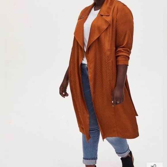NWoT Torrid Satin Dotted Trench Coat Belted Pocket Copper Brown Women's 5X - Thumbnail 3